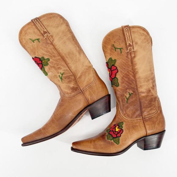 Lucchese Charlie 1 Horse Tan Beaded Flower Snip Toe Western Cowgirl Boot size 10 - Picture 4 of 15